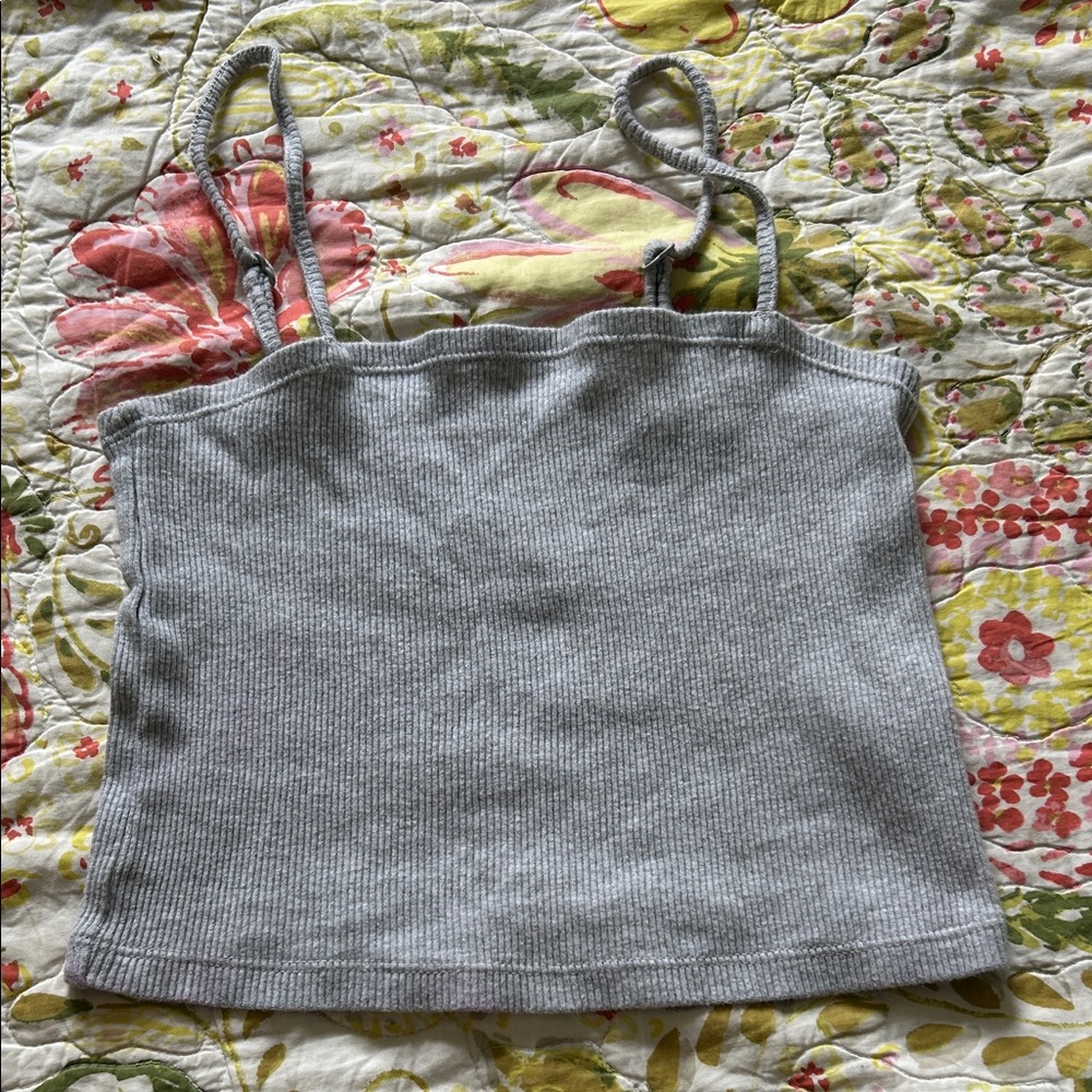 aerie Gray Ribbed Cropped Cami
